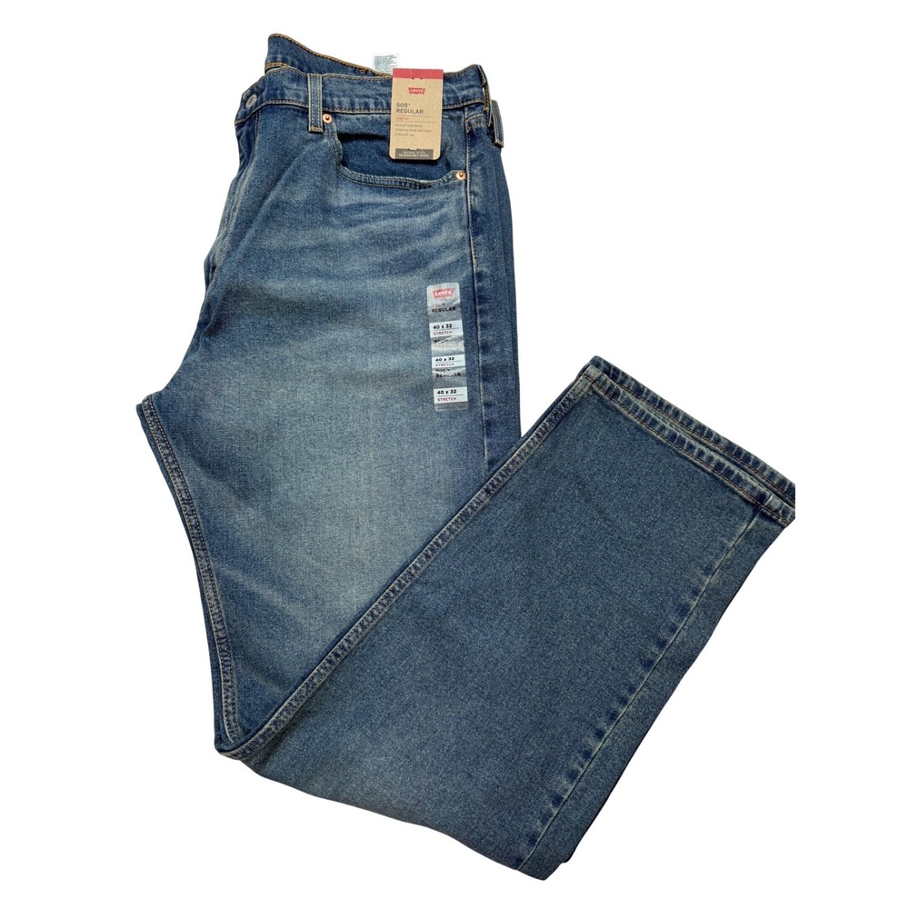 Levis 505 Regular‎ Fit Jeans Mens 40x32 Blue New Stretch Straight Leg Denim